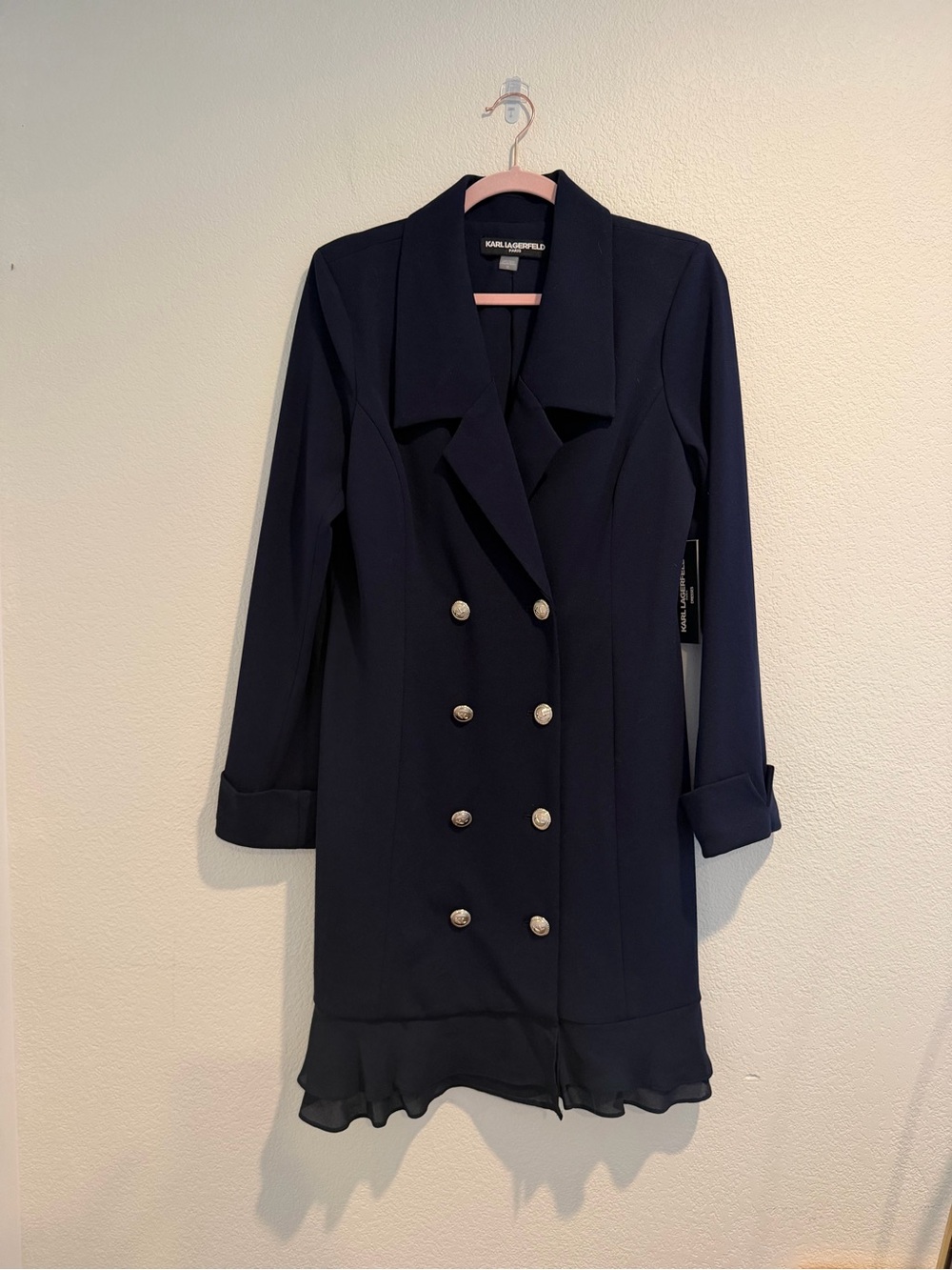 NWT Karl Lagerfeld Paris Navy Double Breasted Blazer Dress Size 10
